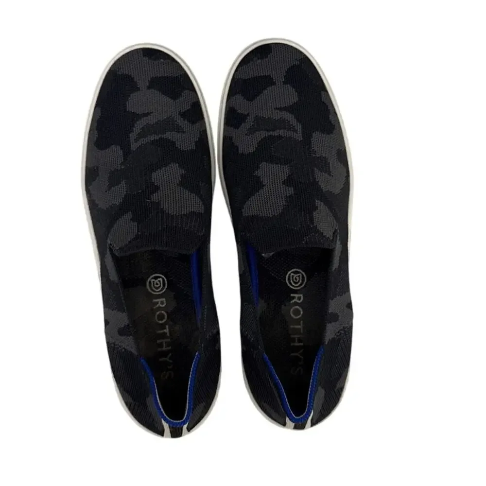 Rothy's Shoes Original Slip On Shoes Black Gray Camo Sneakers Size Women's 9.5